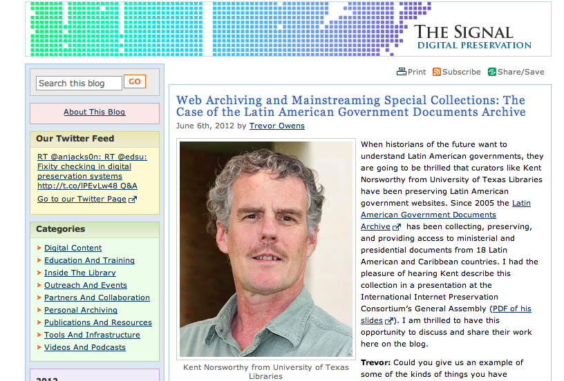 Web Archiving and Mainstreaming Special Collections: The Case of the Latin American Government Documents Archive
