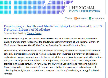 Developing a Health and Medicine Blogs Collection at the U.S. National Library of Medicine Developing a Health and Medicine Blogs Collection at the U.S. National Library of Medicine